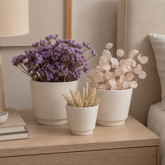 Eden Ceramic Plain Round Pot on Base Design (Set of 3)