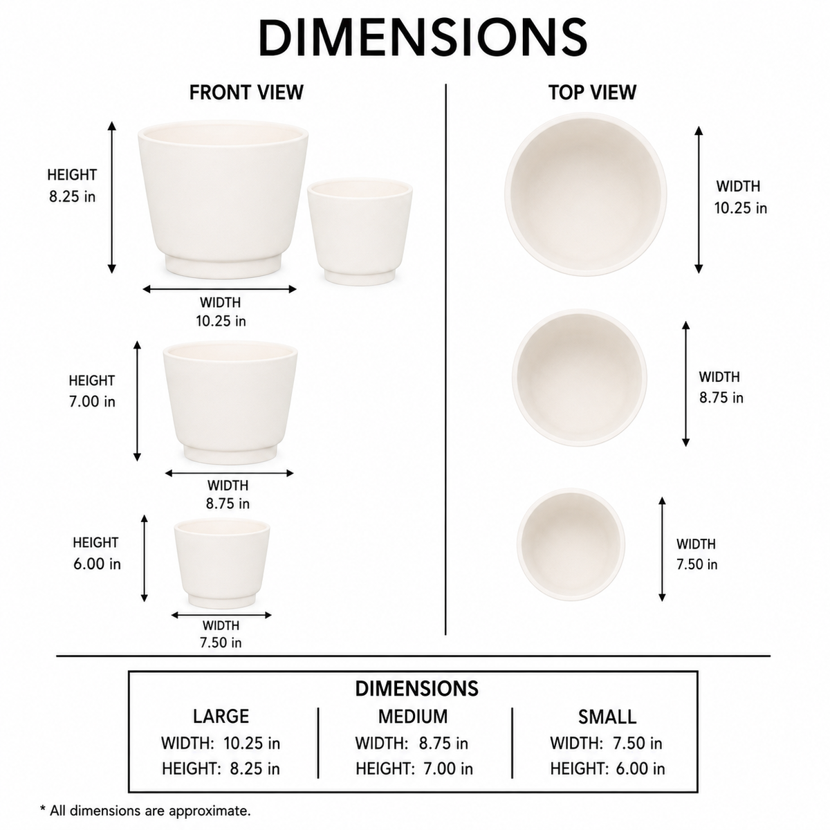 Eden Ceramic Plain Round Pot on Base Design (Set of 3)