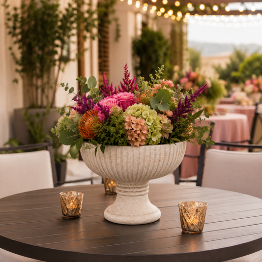 Briary Fluted Pedestal Cement Bowl Planter - Small
