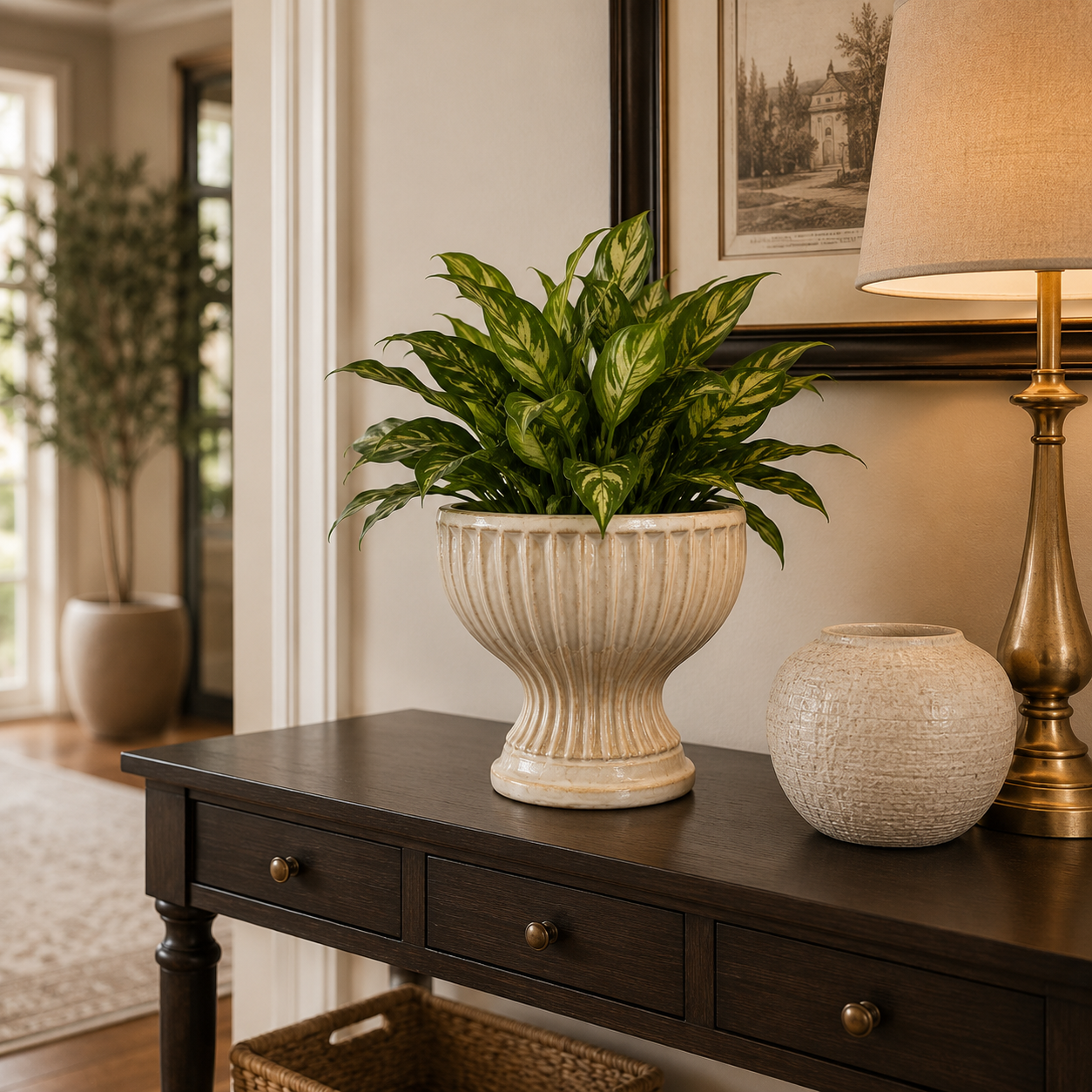 Eline Fluted Pedestal Ceramic Planter