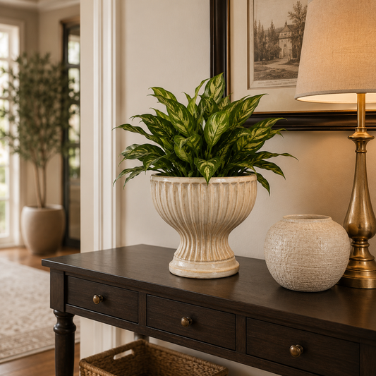 Eline Fluted Pedestal Ceramic Planter