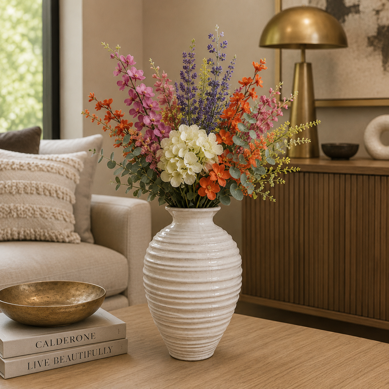 Enzie Beehive-Ridged Ceramic Vase