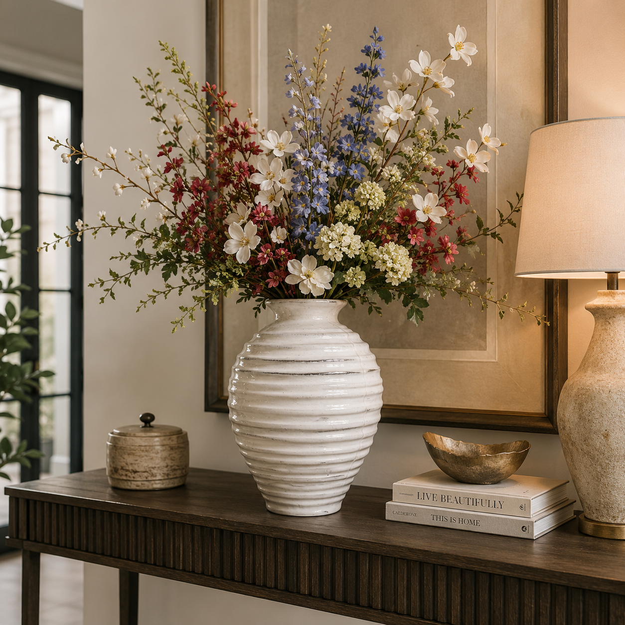 Enzie Beehive-Ridged Ceramic Vase