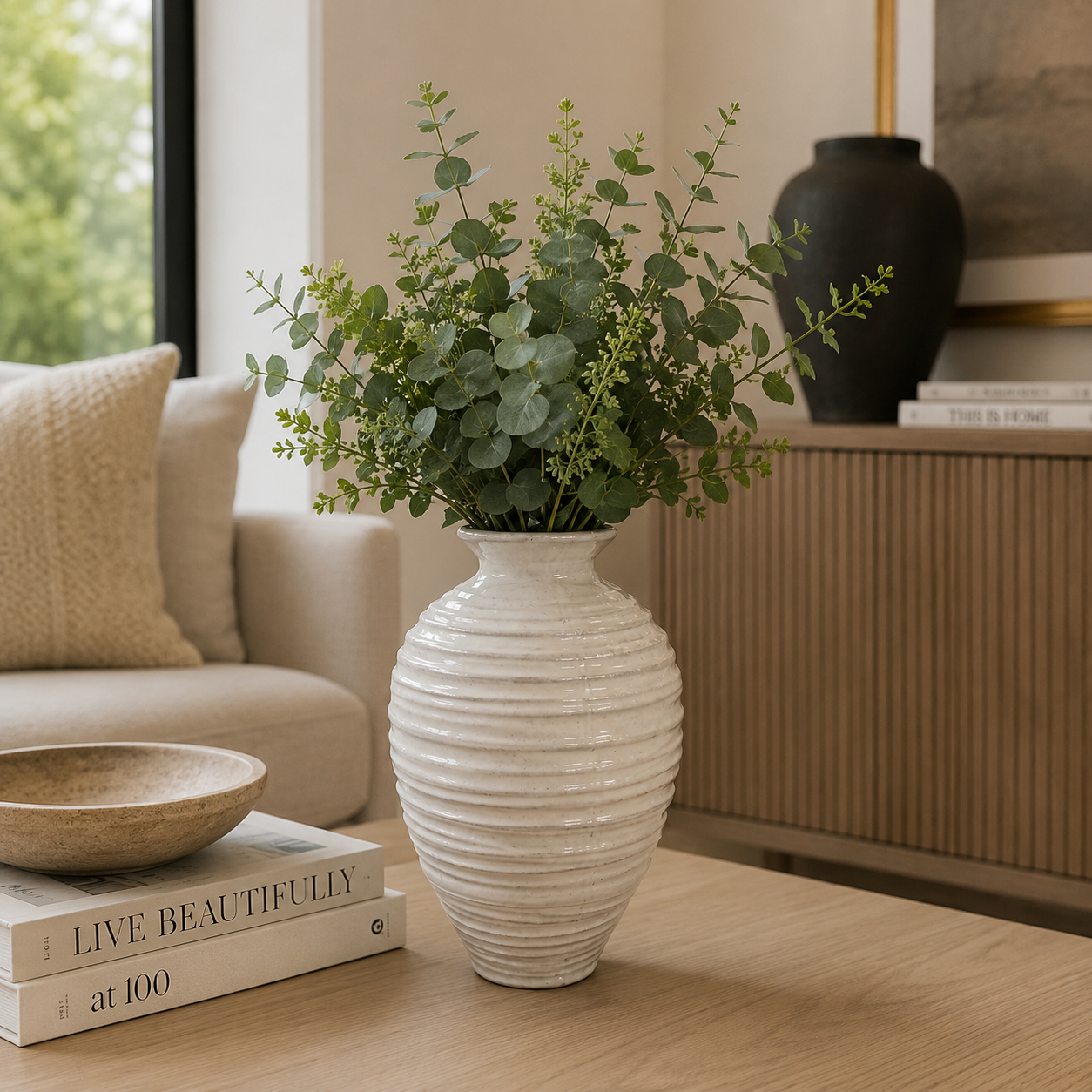 Enzie Beehive-Ridged Ceramic Vase