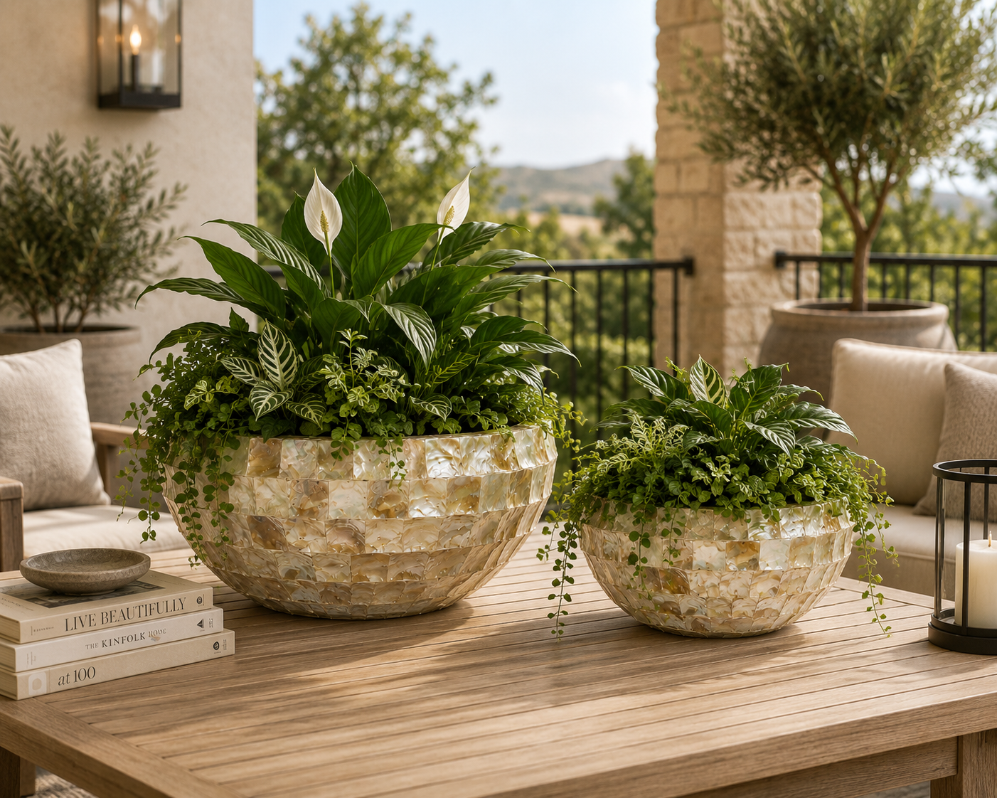 Eudora Opalescent-Tiled Fiberglass Bowl Planter
