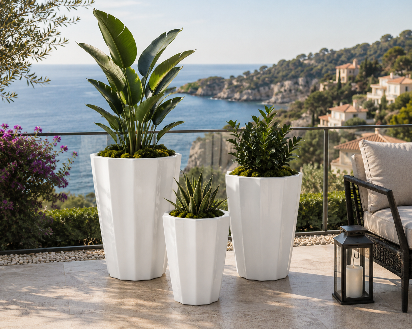Ezrael Faceted Porcelain Planter Set (Set of 3)