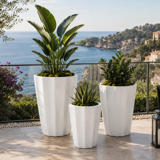Ezrael Faceted Porcelain Planter Set (Set of 3)