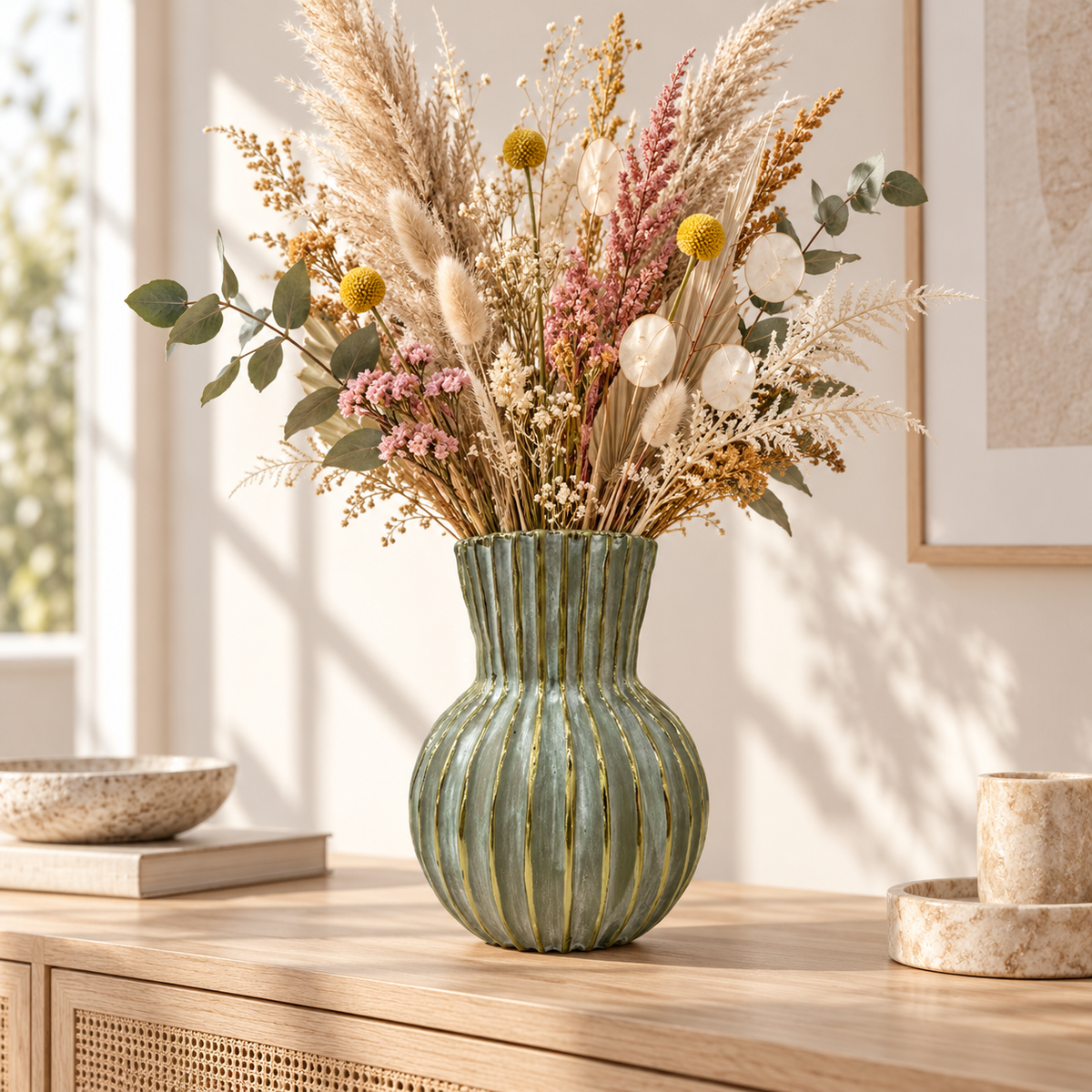 Farrin Ribbed Ceramic Decorative Vase
