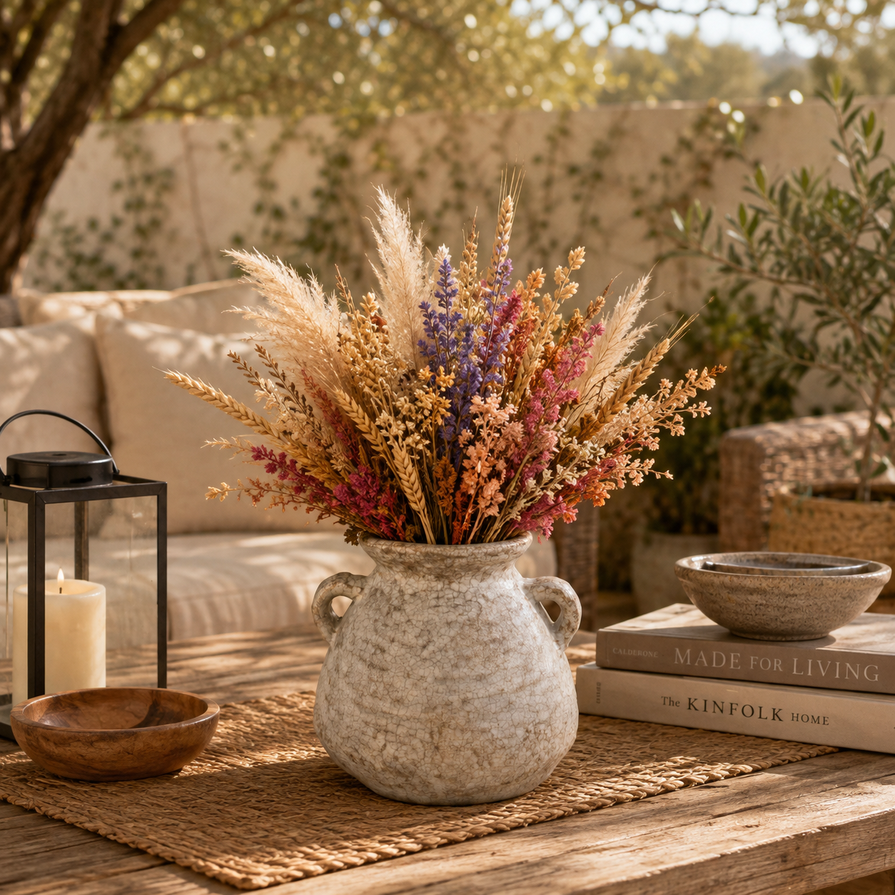 Fleur Round Ceramic Vase with Handles