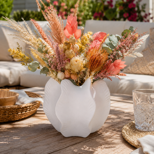 Freya Four-Lobe Sculptural Ceramic Vase with Draped-Leaf Texture
