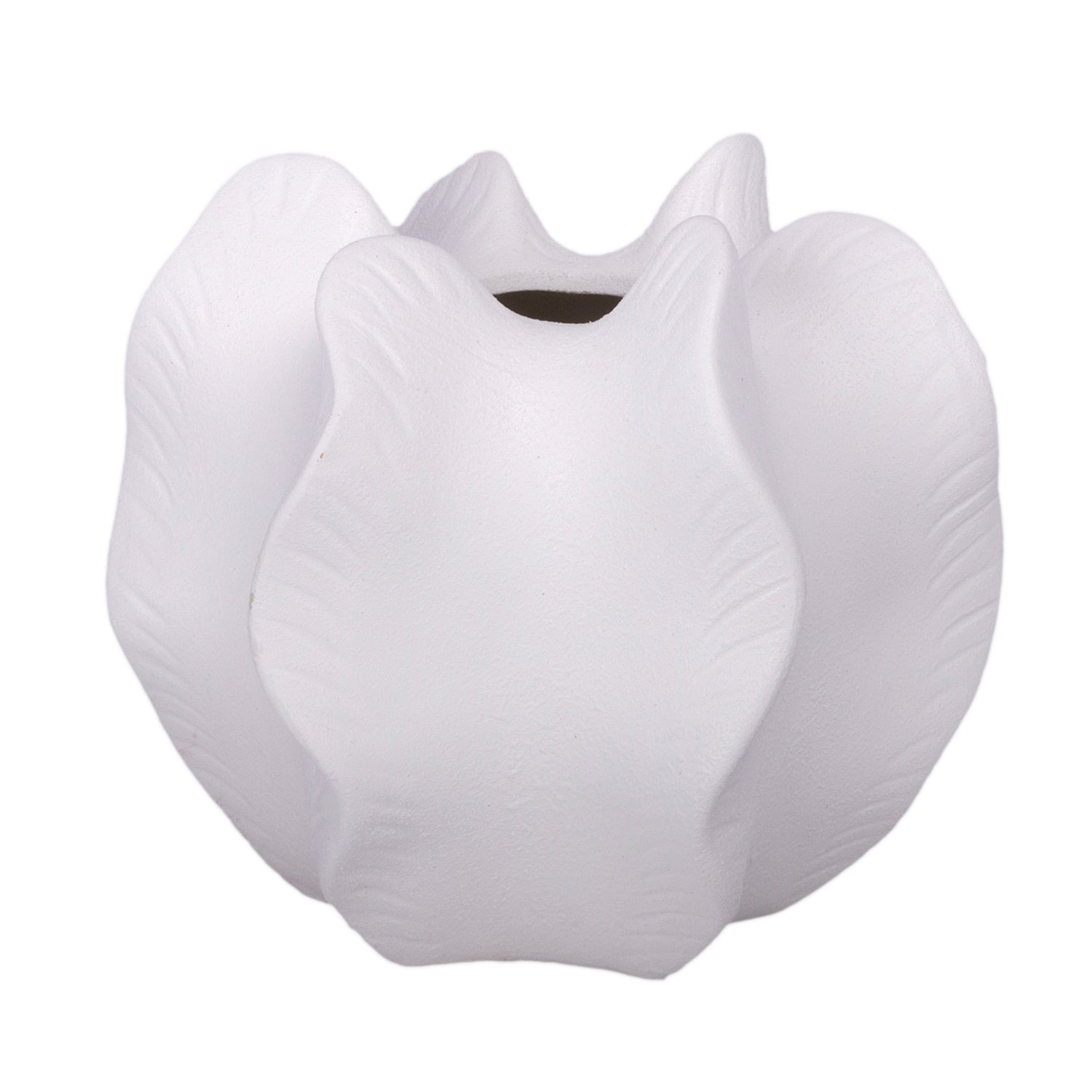 White ceramic vase with a unique design on a white background