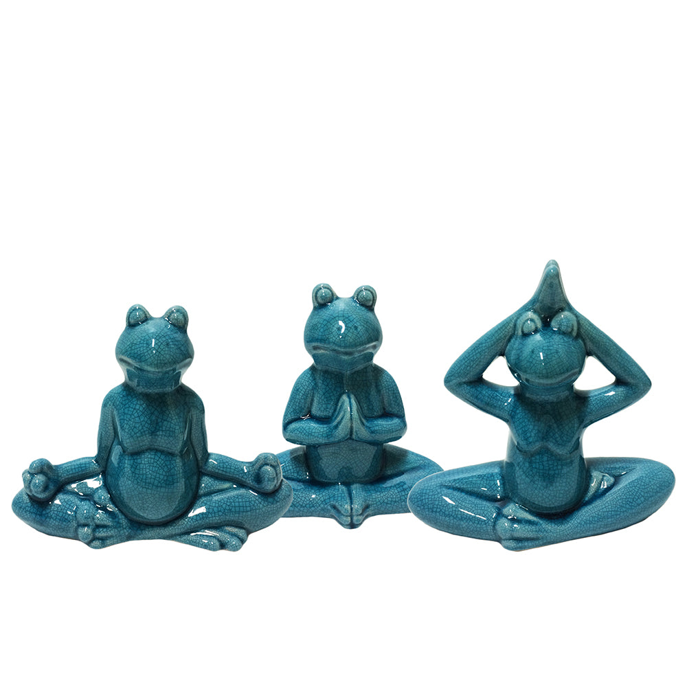 Ethelyn Ceramic Meditating Frog Figurines in Yoga Poses Set (Set of 3)