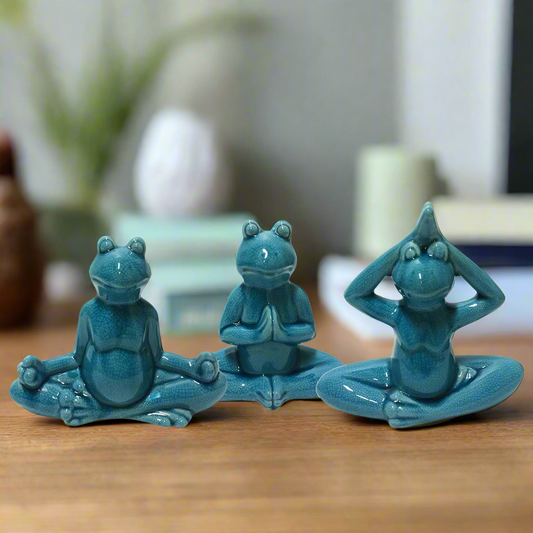 Ethelyn Ceramic Meditating Frog Figurines in Yoga Poses Set (Set of 3)