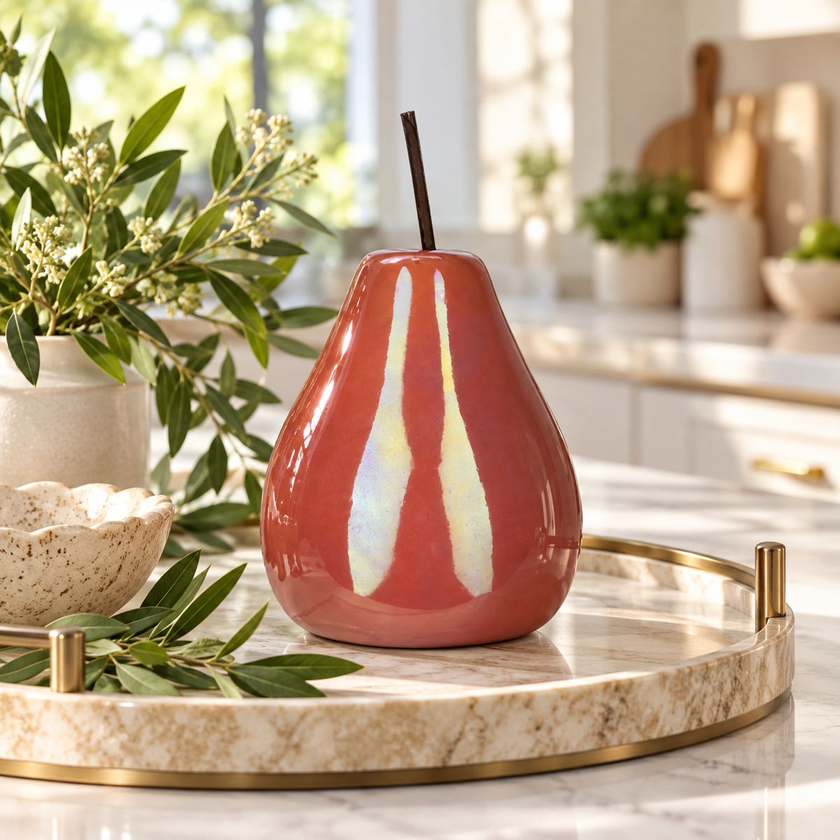 Hazel Pearlescent Ceramic Pear Figurine