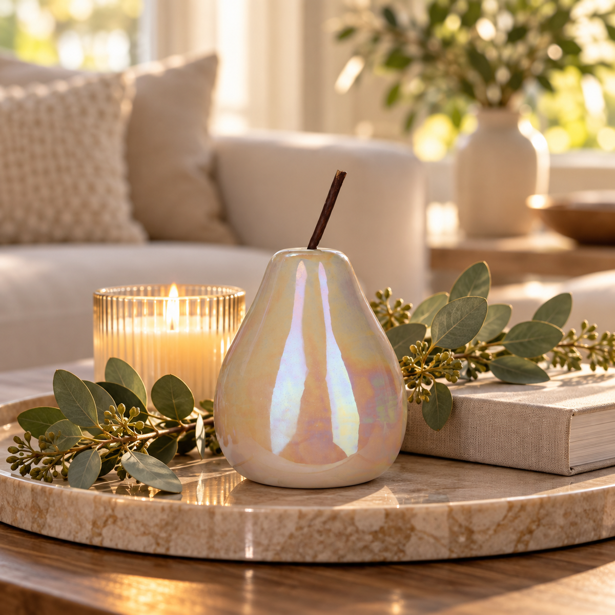 Hazel Pearlescent Ceramic Pear Figurine