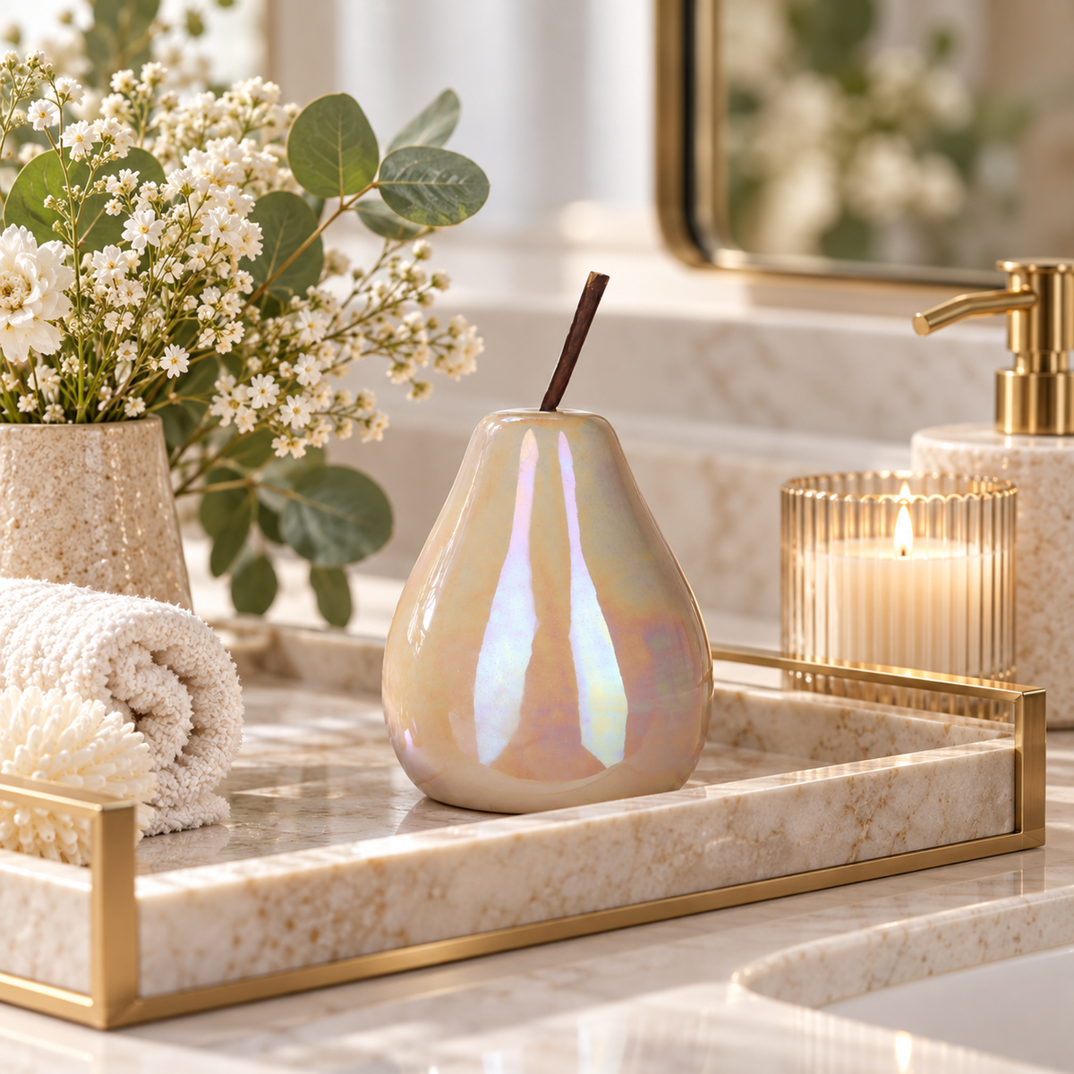 Hazel Pearlescent Ceramic Pear Figurine