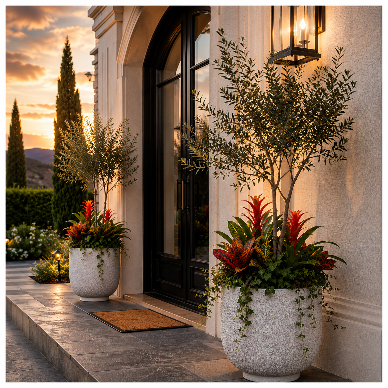 Irina Textured Cylinder Planters with Recessed Pedestal Base (Set of 2)