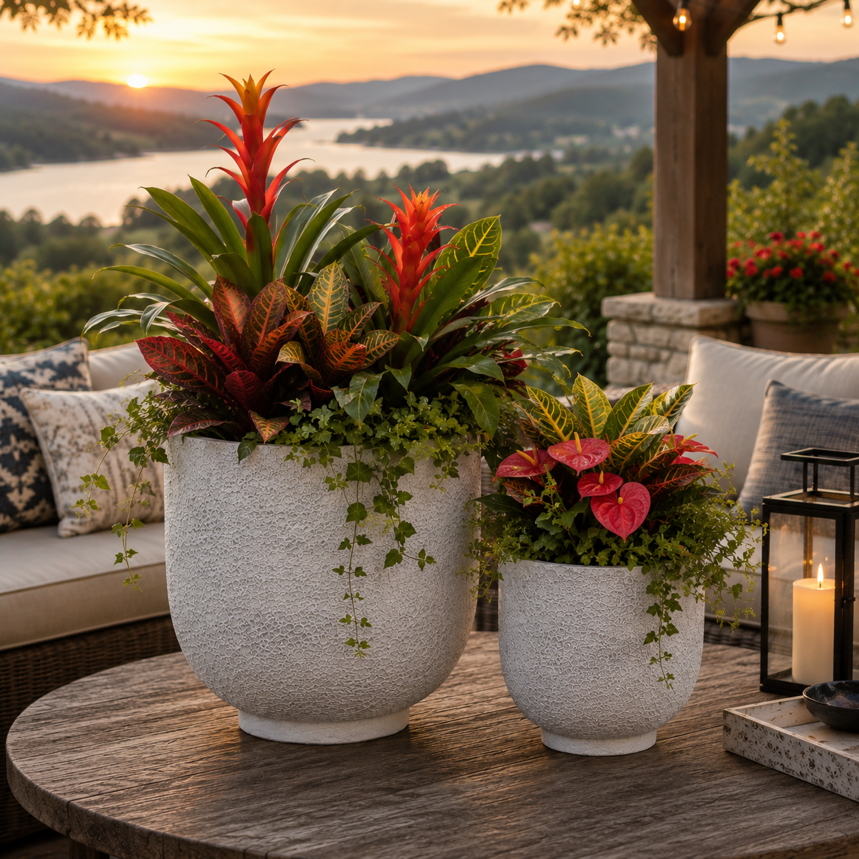 Irina Textured Cylinder Planters with Recessed Pedestal Base (Set of 2)
