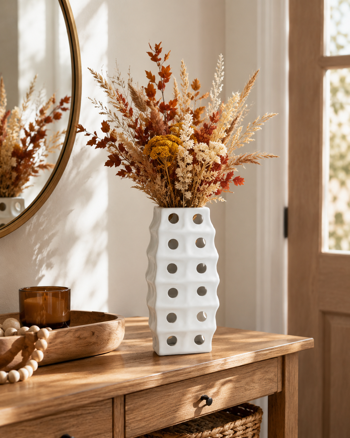 Kaida Ceramic Square Irregular Vase with Round Cutout