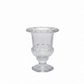 A clear glass pedestal cup or vase with a flared rim and decorative embossed pattern, shown on a plain white background.