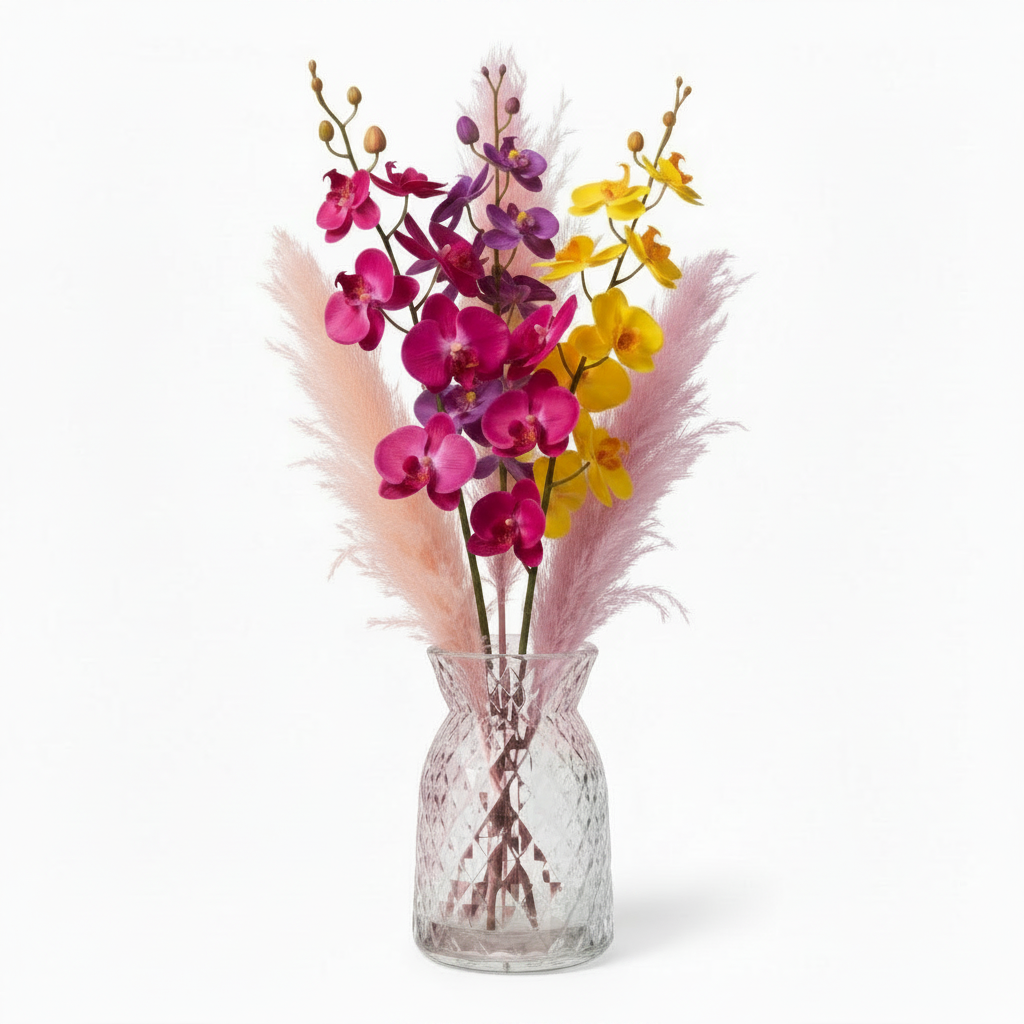 Cari Handcrafted Faceted Glass Vase with Tapered Neck & Diamond-Cut Pattern