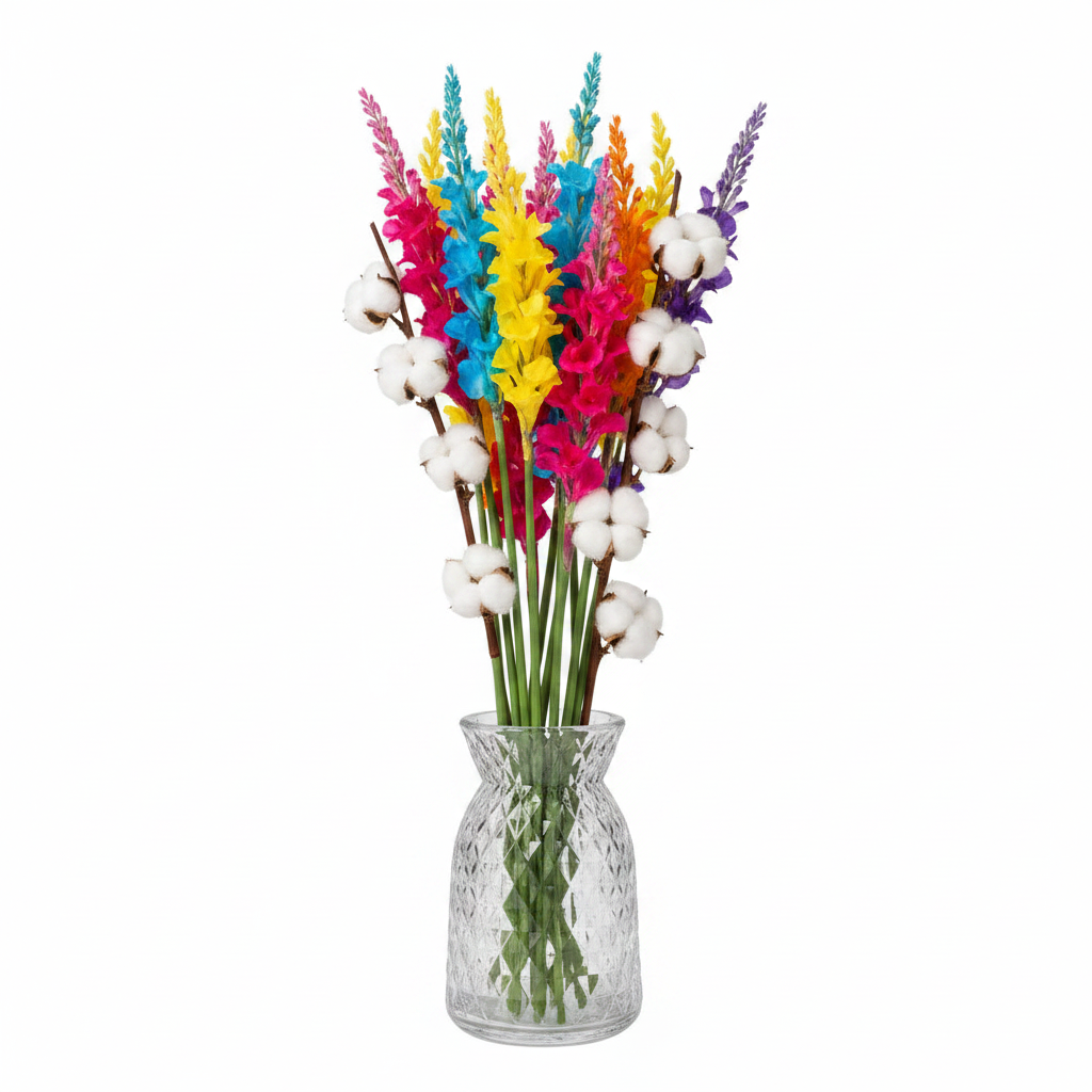 Cari Handcrafted Faceted Glass Vase with Tapered Neck & Diamond-Cut Pattern