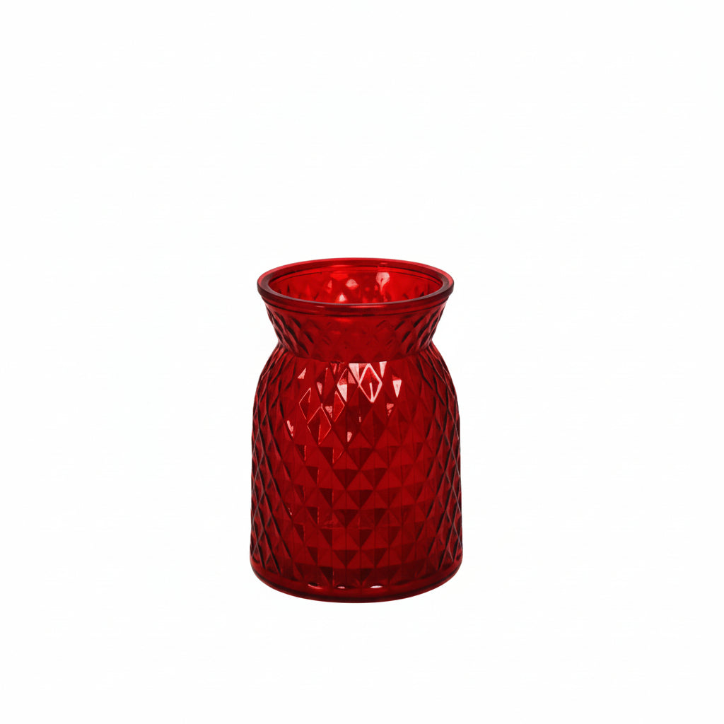 Cari Handcrafted Faceted Glass Vase with Tapered Neck & Diamond-Cut Pattern