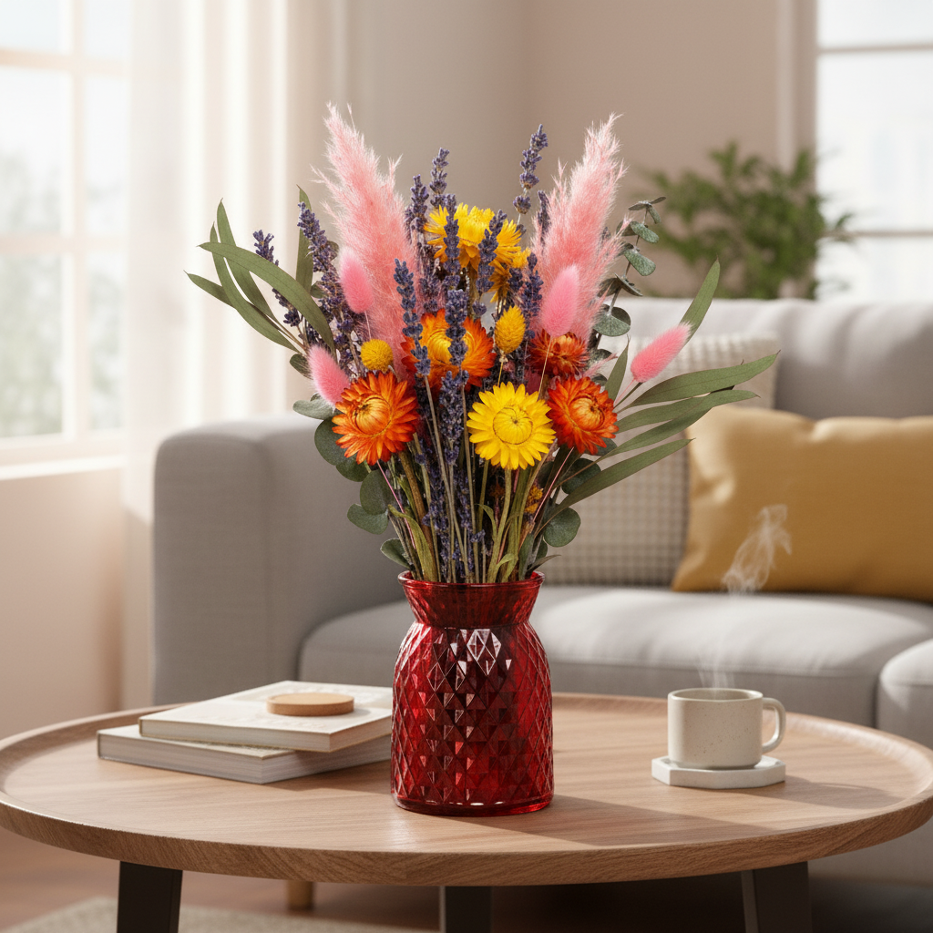 Cari Handcrafted Faceted Glass Vase with Tapered Neck & Diamond-Cut Pattern
