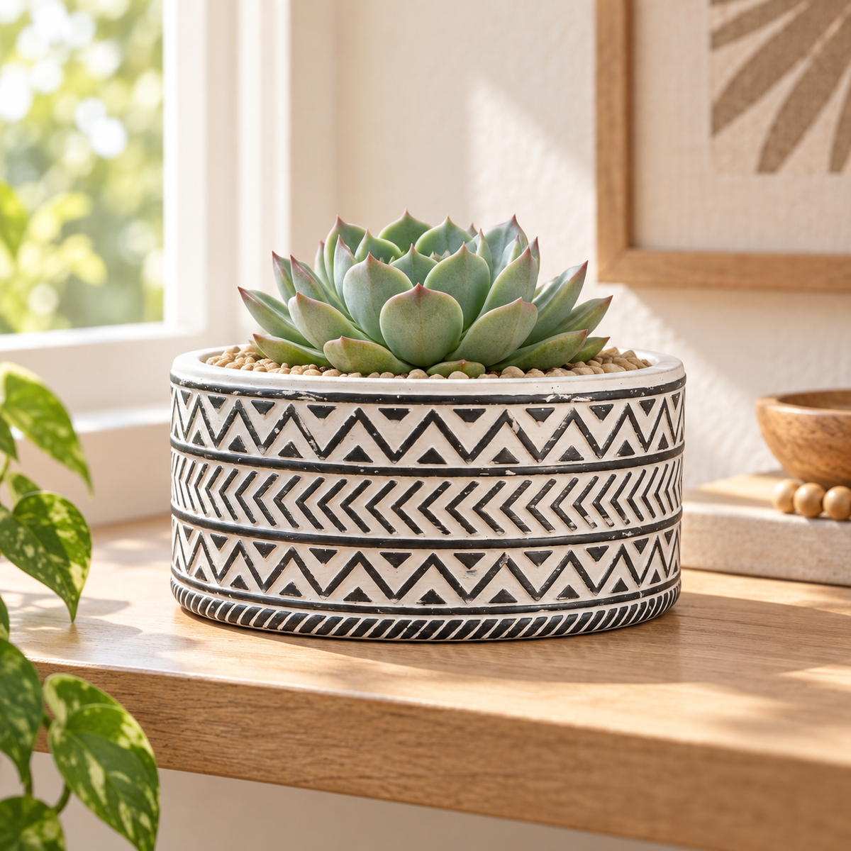 Mara Ceramic Wide Round Tribal Pot
