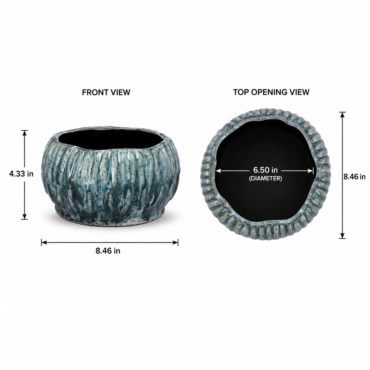 Shui Fluted Ceramic Planter with Organic Wide Opening