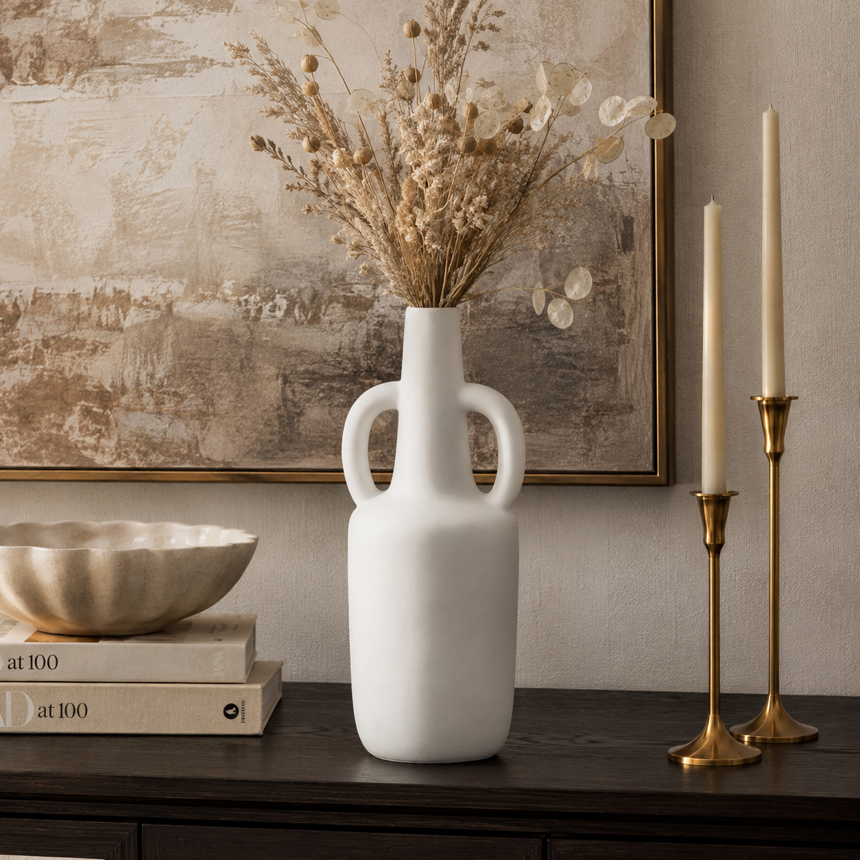 Milenne White Ring-Handled Ceramic Vase