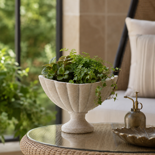 Millie Fluted Cement Compote Bowl