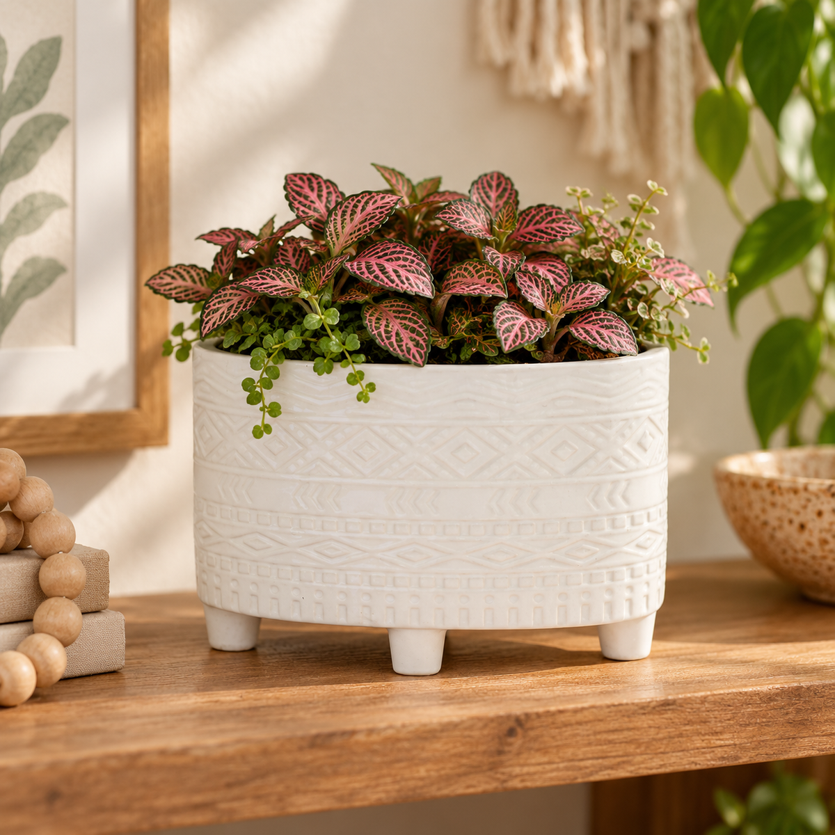 Naya Ceramic Oval Tribal Pot with Stand