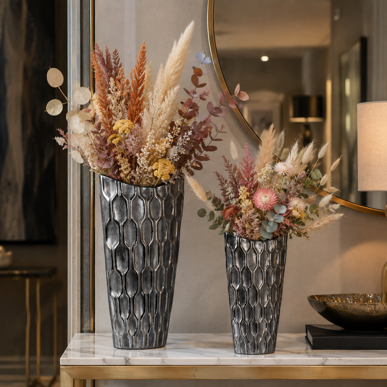Niven Honeycomb Oval Metallic Vase