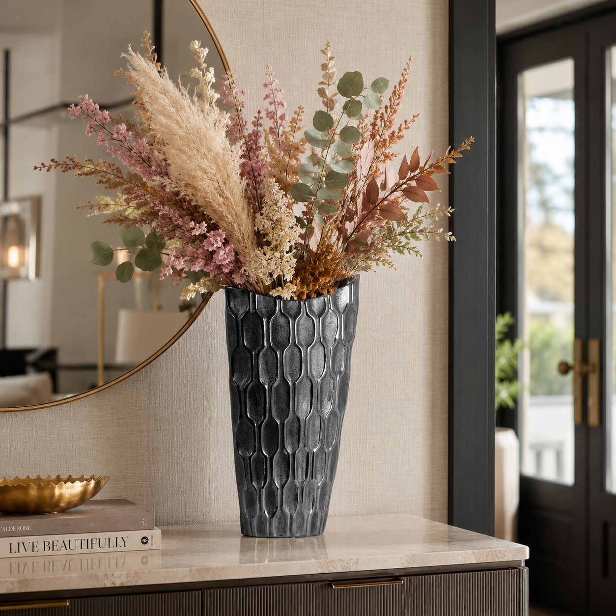 Niven Honeycomb Oval Metallic Vase
