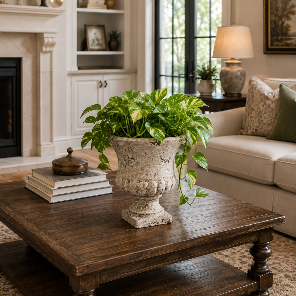 Nona Fluted Pedestal Cement Urn Planter