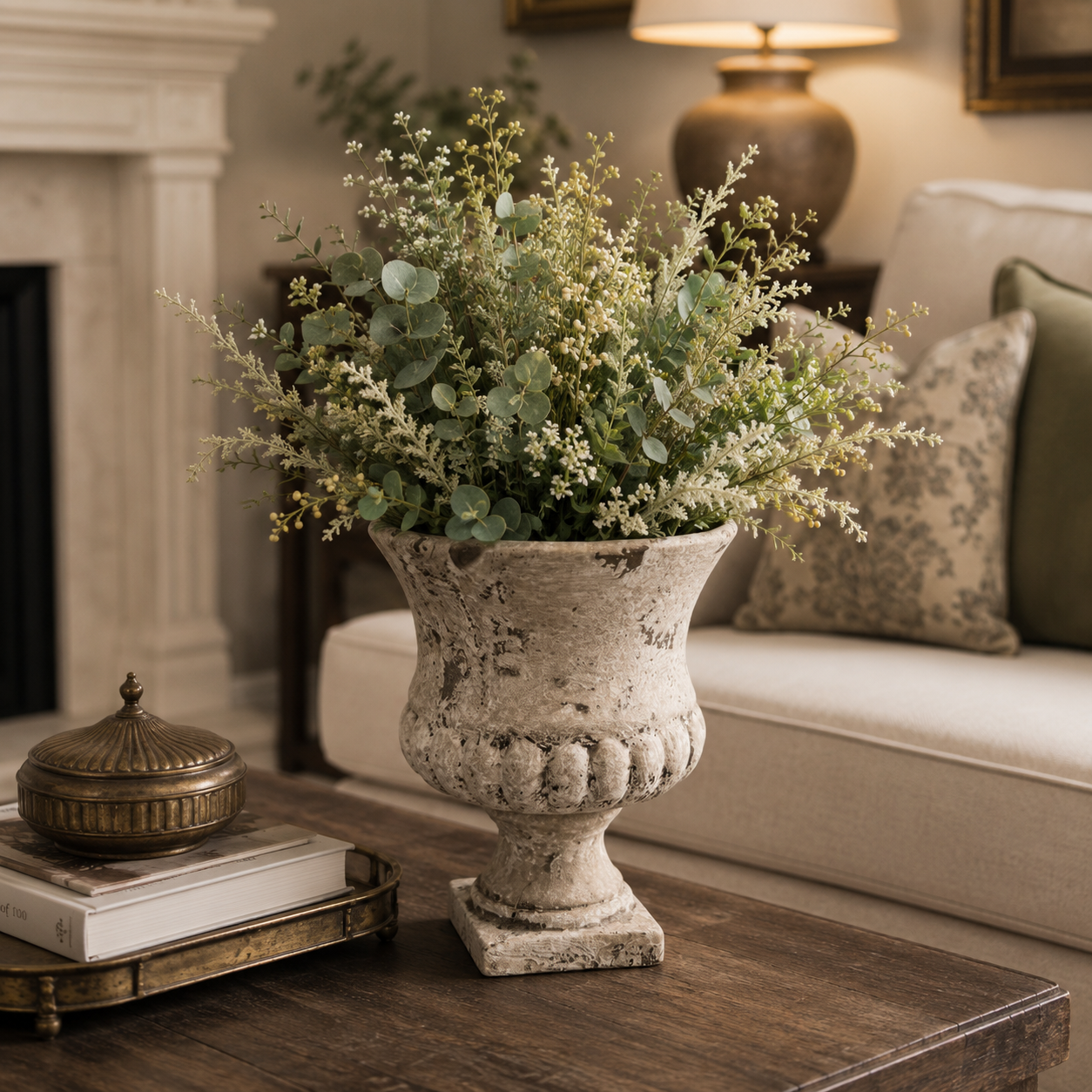 Nona Fluted Pedestal Cement Urn Planter