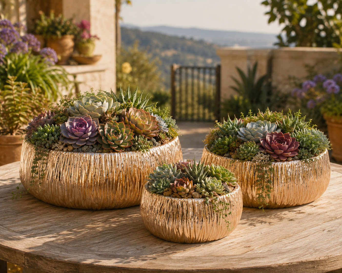 Prudence Embossed Round Bowl Planter Set (Set of 3)
