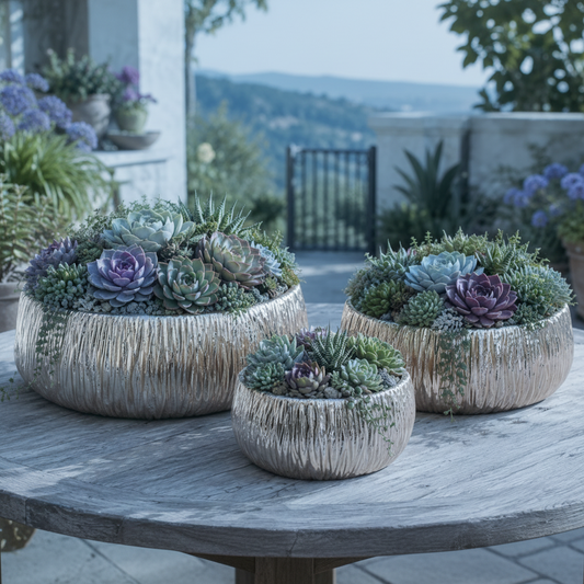 Prudence Embossed Round Bowl Planter Set (Set of 3)