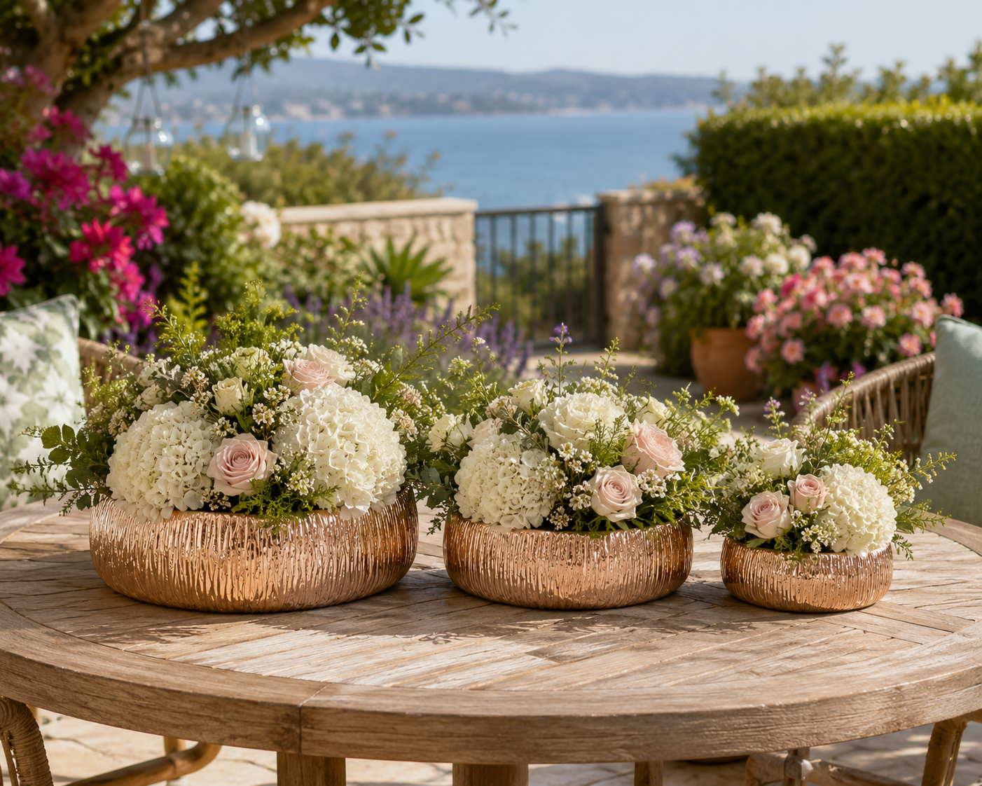 Prudence Embossed Round Bowl Planter Set (Set of 3)