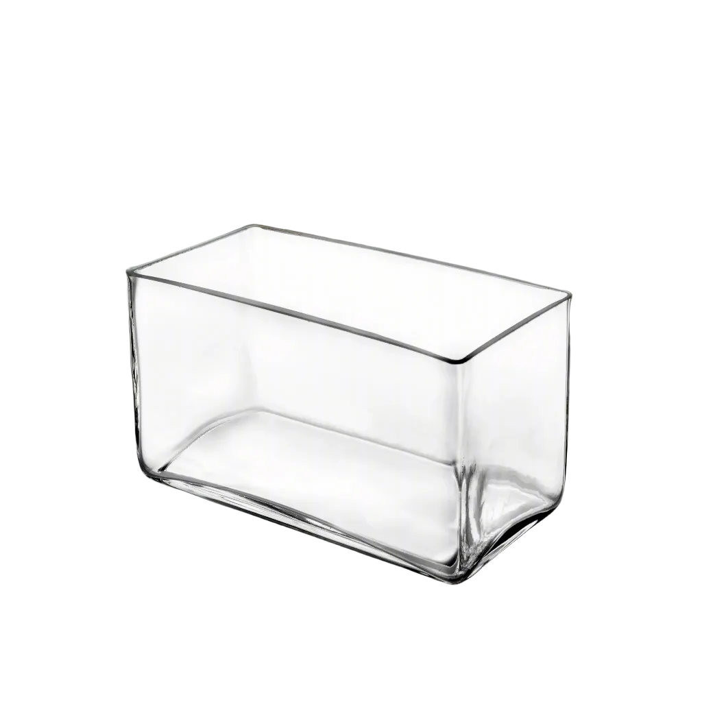 A clear rectangular glass container with rounded corners, shown on a plain white background.