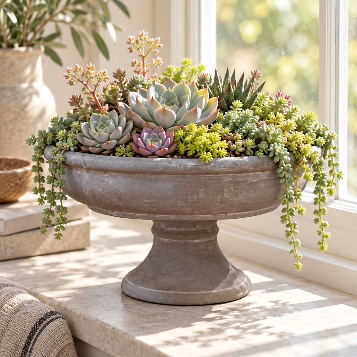 Rion Gray Cement Compote Bowl on Stand