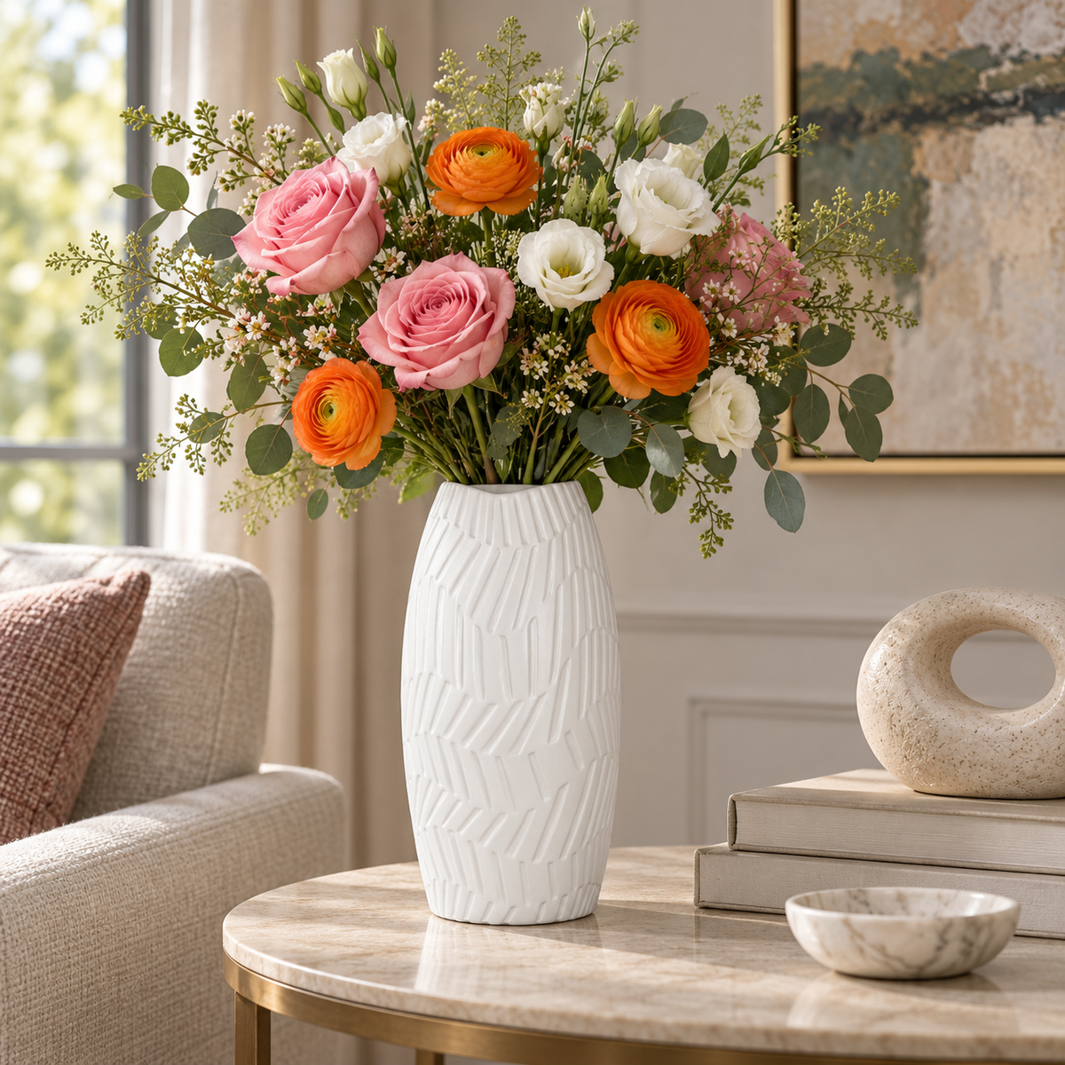Seawave Engraved Pattern Ceramic Vase