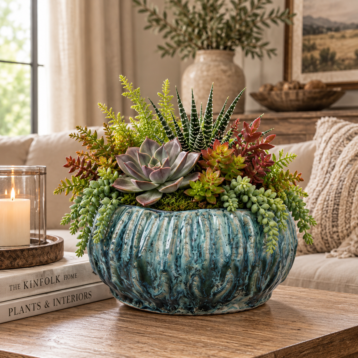 Shui Fluted Ceramic Planter with Organic Wide Opening
