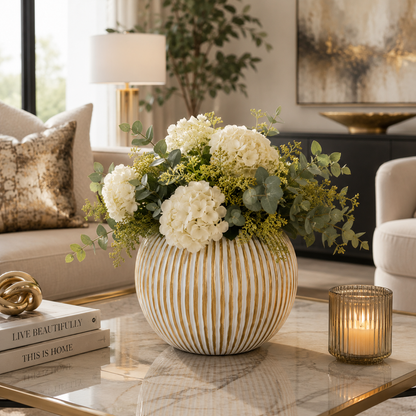 Tara Ribbed Ovoid Ceramic Vase