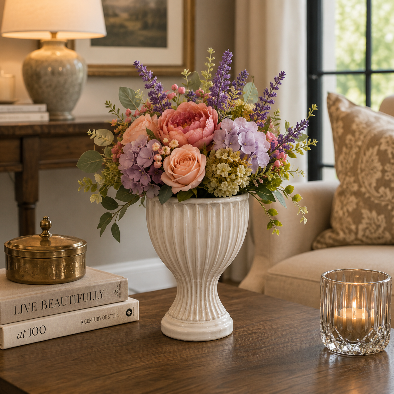 Vance Fluted Pedestal Ceramic Planter