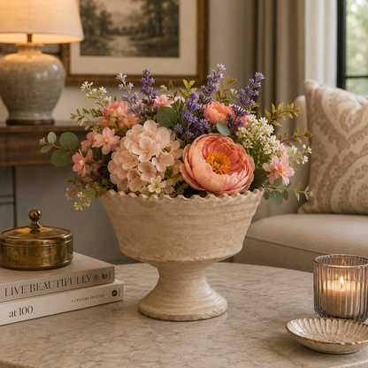 Winny Scalloped Ceramic Pedestal Planter