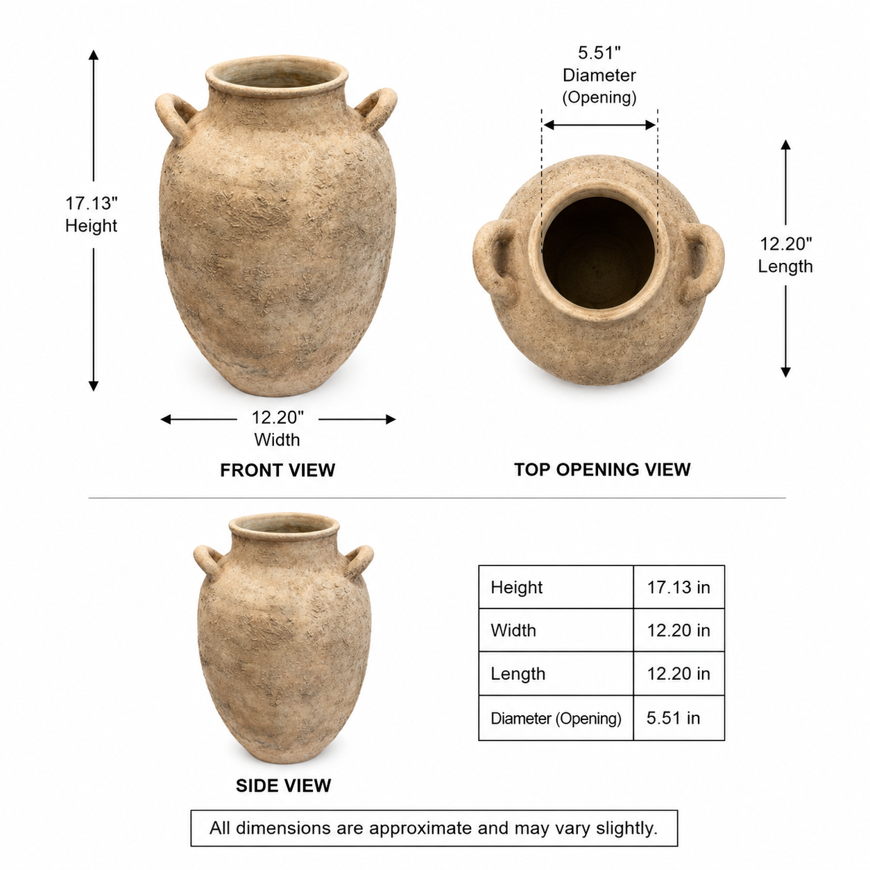 Zein Handcrafted Terracotta Amphora Vase with Loop Handles - Small