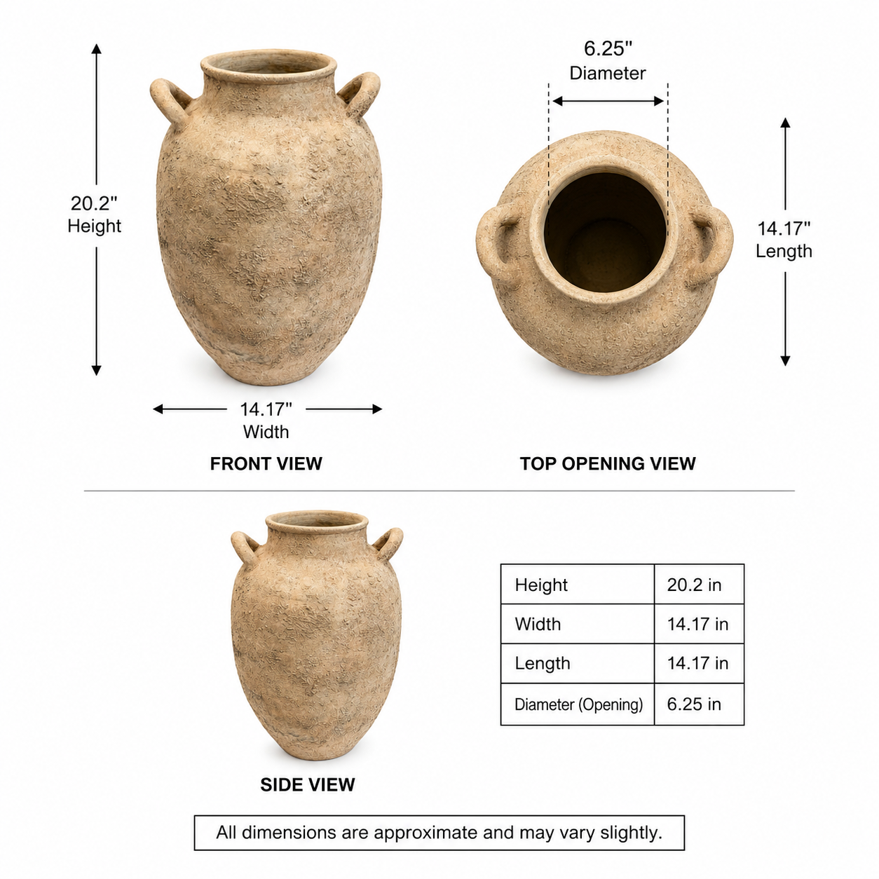 Zein Handcrafted Terracotta Amphora Vase with Loop Handles - Large