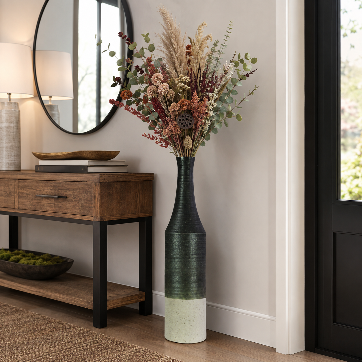 Zeliha Ceramic Bottle Vase with Combed Design